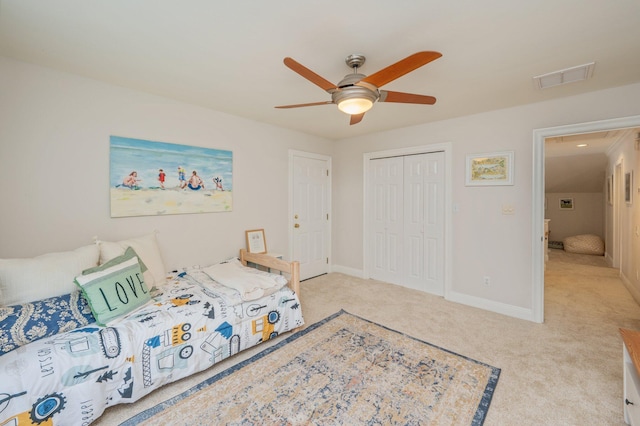 4467 Turnberry Pl, Niceville, FL 32578 - bedroom with carpet, a closet, baseboards, and a ceiling fan