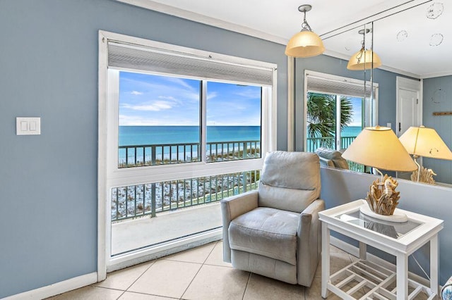 667 Nautilus Ct Unit 302, Fort Walton Beach, FL 32548 - sitting room with a water view, tile patterned floors, and baseboards