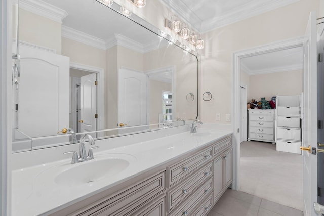 23 Paradise Point Rd, Shalimar, FL 32579 - bathroom featuring double vanity, tile patterned flooring, and ornamental molding