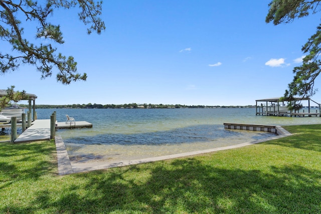 23 Paradise Point Rd, Shalimar, FL 32579 - dock area with a water view and a lawn