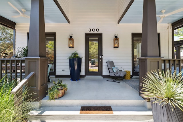 300 Cassine Garden Cir, Santa Rosa Beach, FL 32459 - view of exterior entry with a porch and ceiling fan