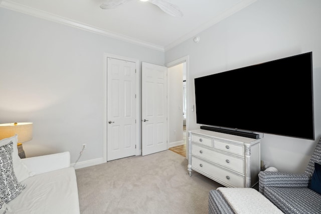 300 Cassine Garden Cir, Santa Rosa Beach, FL 32459 - living area with ornamental molding, light colored carpet, and ceiling fan