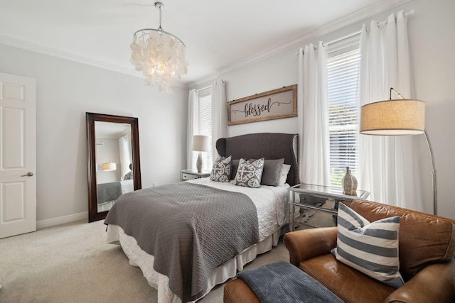 300 Cassine Garden Cir, Santa Rosa Beach, FL 32459 - carpeted bedroom featuring a chandelier and crown molding