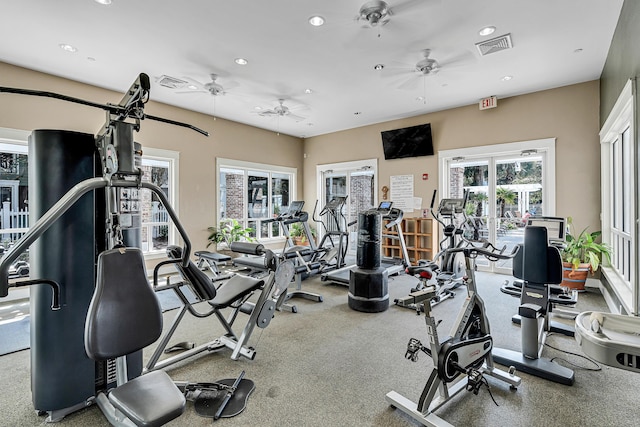 9200 Baytowne Wharf Blvd Unit 341, Miramar Beach, FL 32550 - exercise room with recessed lighting and a ceiling fan