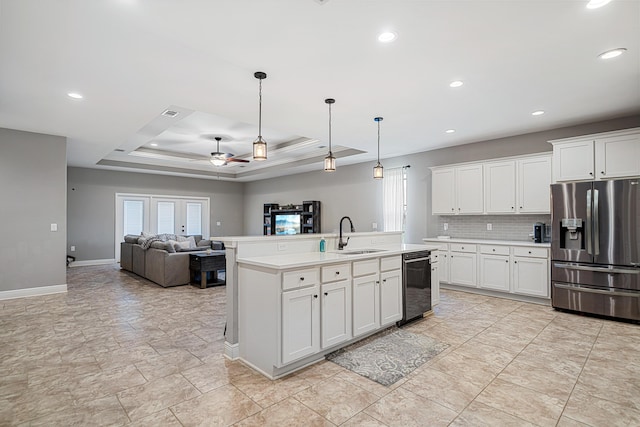 801 Playground Rd, Fort Walton Beach, FL 32547 - kitchen with stainless steel refrigerator with ice dispenser, dishwasher, a sink, a ceiling fan, and plenty of natural light