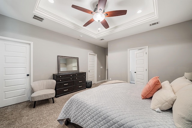 801 Playground Rd, Fort Walton Beach, FL 32547 - bedroom featuring carpet floors, a raised ceiling, recessed lighting, and a ceiling fan