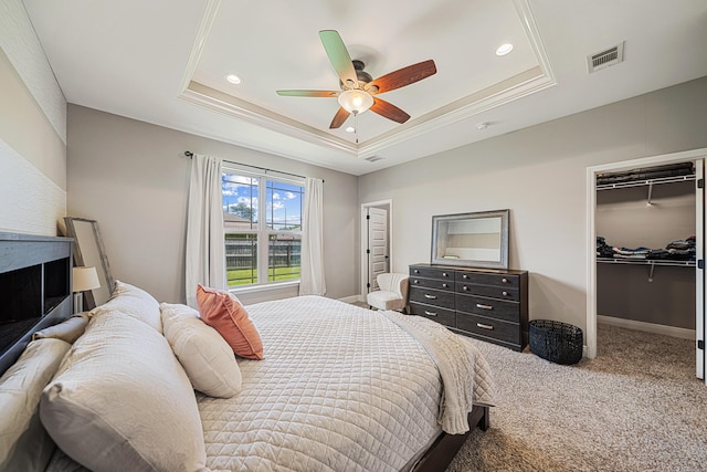 801 Playground Rd, Fort Walton Beach, FL 32547 - bedroom featuring a raised ceiling, carpet floors, recessed lighting, crown molding, and ceiling fan