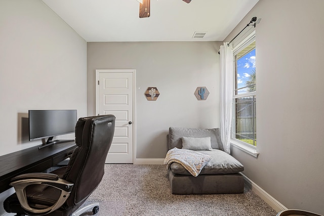 801 Playground Rd, Fort Walton Beach, FL 32547 - office with carpet, a ceiling fan, plenty of natural light, and baseboards