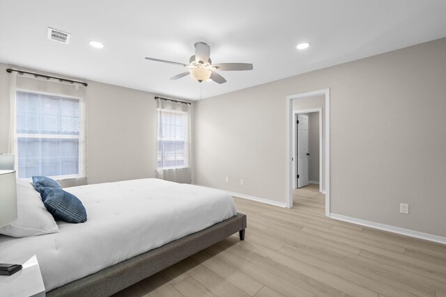112 Meigs Dr, Shalimar, FL 32579 - bedroom featuring baseboards, light wood-style flooring, recessed lighting, and ceiling fan