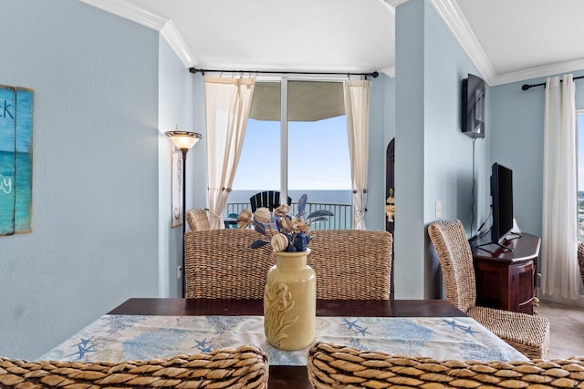 16819 Front Beach Rd Unit 2300, Panama City Beach, FL 32413 - dining space with crown molding and a textured wall