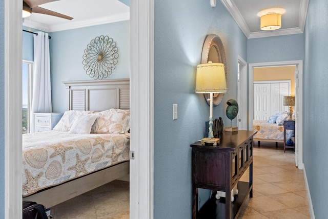 16819 Front Beach Rd Unit 2300, Panama City Beach, FL 32413 - tiled bedroom with ornamental molding, baseboards, and a textured wall