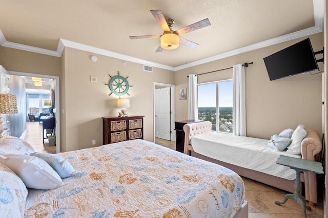 16819 Front Beach Rd Unit 2300, Panama City Beach, FL 32413 - bedroom with multiple windows, crown molding, and ceiling fan
