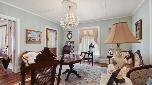 119 E Live Oak Ave, Defuniak Springs, FL 32435 - office featuring wood finished floors, a chandelier, crown molding, and baseboards