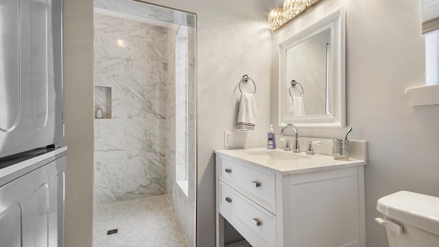 119 E Live Oak Ave, Defuniak Springs, FL 32435 - bathroom with vanity, tiled shower, toilet, and a bath