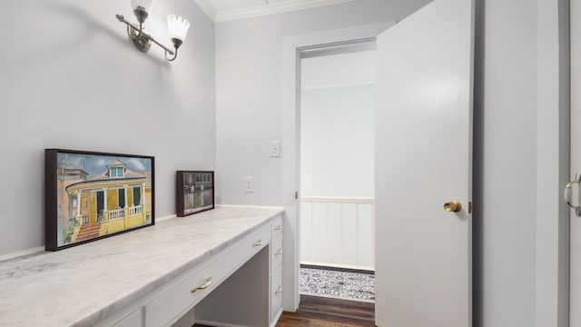 119 E Live Oak Ave, Defuniak Springs, FL 32435 - hallway featuring crown molding and dark wood-style floors