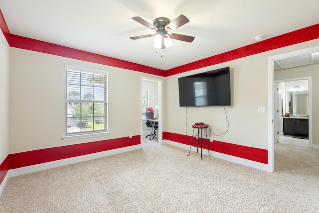 170 Windchime Way, Freeport, FL 32439 - rec room featuring attic access, carpet flooring, ceiling fan, and baseboards