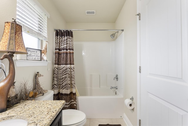 170 Windchime Way, Freeport, FL 32439 - bathroom with vanity, toilet, shower / bathtub combination with curtain, and tile patterned floors