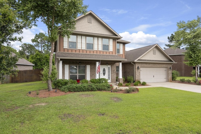 170 Windchime Way, Freeport, FL 32439 - craftsman house featuring a garage, driveway, brick siding, board and batten siding, and covered porch