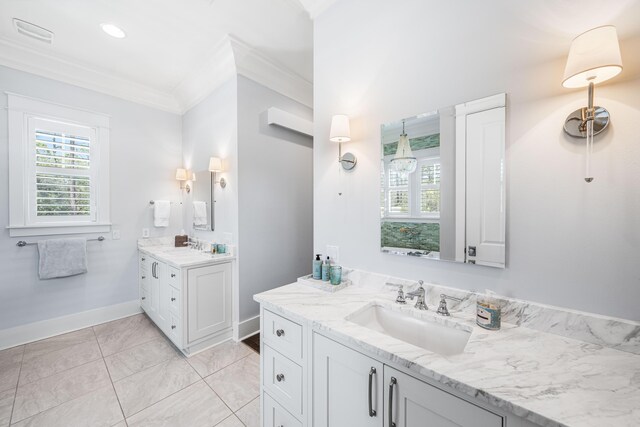 667 E Royal Fern Way, Santa Rosa Beach, FL 32459 - full bathroom with two vanities, baseboards, and crown molding