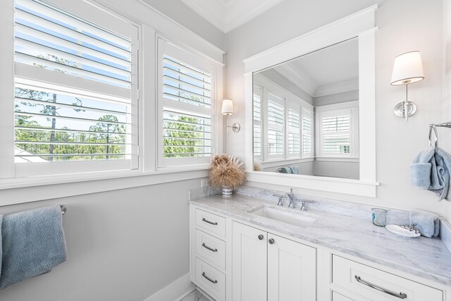 667 E Royal Fern Way, Santa Rosa Beach, FL 32459 - bathroom with crown molding and vanity