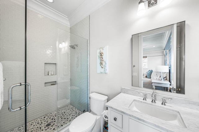 667 E Royal Fern Way, Santa Rosa Beach, FL 32459 - full bath featuring crown molding, ensuite bathroom, vanity, toilet, and a stall shower