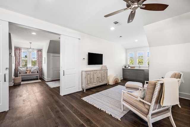 667 E Royal Fern Way, Santa Rosa Beach, FL 32459 - living room with a ceiling fan, dark wood-type flooring, recessed lighting, and baseboards