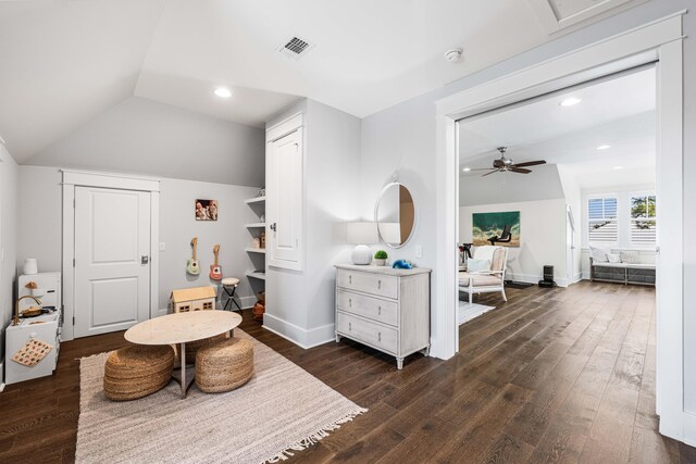 667 E Royal Fern Way, Santa Rosa Beach, FL 32459 - sitting room featuring dark wood-style floors, ceiling fan, lofted ceiling, recessed lighting, and baseboards