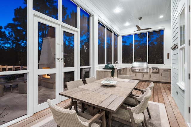 667 E Royal Fern Way, Santa Rosa Beach, FL 32459 - sunroom featuring hardwood / wood-style floors, a sink, a deck, french doors, and recessed lighting
