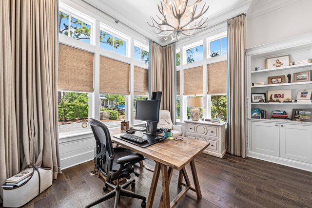 667 E Royal Fern Way, Santa Rosa Beach, FL 32459 - office space with a chandelier, dark wood finished floors, and ornamental molding