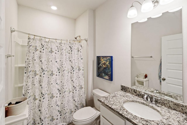 718 Backwater Rd, Port St Joe, FL 32456 - full bath with toilet, vanity, and a shower with curtain