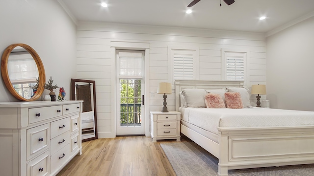 51 W Okeechobee, Santa Rosa Beach, FL 32459 - bedroom featuring light wood-style floors, ornamental molding, recessed lighting, and ceiling fan