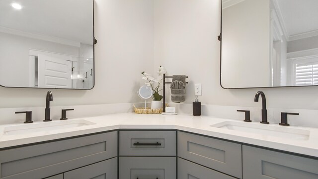 51 W Okeechobee, Santa Rosa Beach, FL 32459 - bathroom featuring double vanity and crown molding