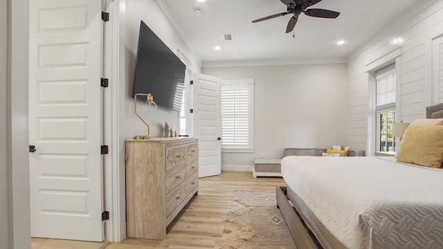 51 W Okeechobee, Santa Rosa Beach, FL 32459 - bedroom featuring ornamental molding, light wood finished floors, baseboards, and recessed lighting