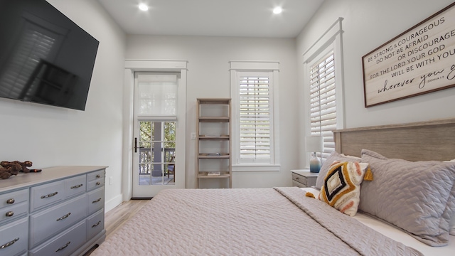 51 W Okeechobee, Santa Rosa Beach, FL 32459 - bedroom with light wood-type flooring, access to outside, recessed lighting, and baseboards