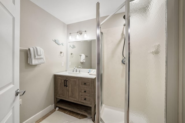 16819 Front Beach Rd Unit 2116, Panama City Beach, FL 32413 - full bath featuring vanity, a stall shower, and baseboards