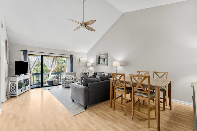 3755 Scenic Highway 98 Unit 1203, Destin, FL 32541 - living room featuring high vaulted ceiling, ceiling fan, and light wood-style floors