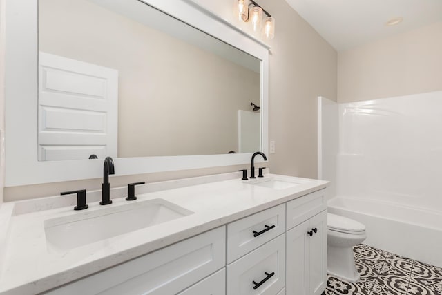 335 J Hunters Way S, Freeport, FL 32439 - full bath with double vanity, toilet, bathtub / shower combination, and tile patterned flooring