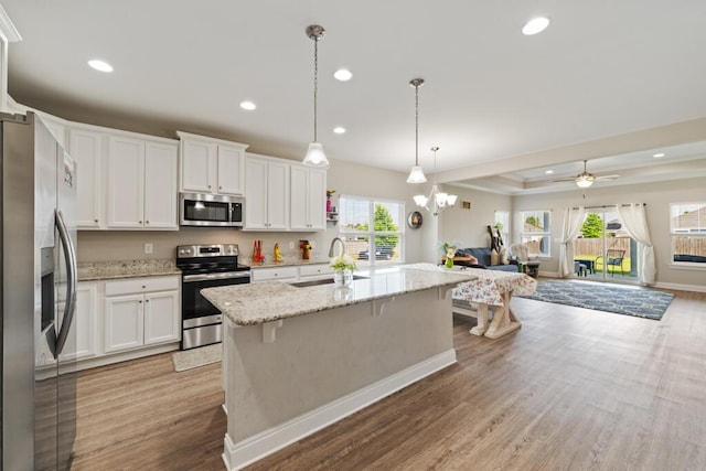 809 Whispering Creek Ave, Freeport, FL 32439 - kitchen with stainless steel appliances, a sink, open floor plan, light wood-style flooring, and recessed lighting