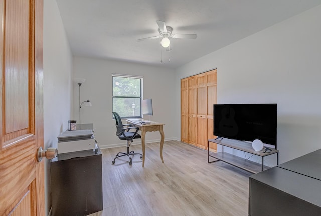3892 Belmar Pl, Chipley, FL 32428 - office with ceiling fan, light wood finished floors, and baseboards