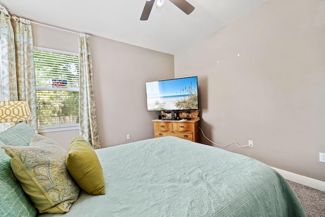 53 Concert Ct, Freeport, FL 32439 - bedroom featuring carpet flooring, lofted ceiling, baseboards, and a ceiling fan