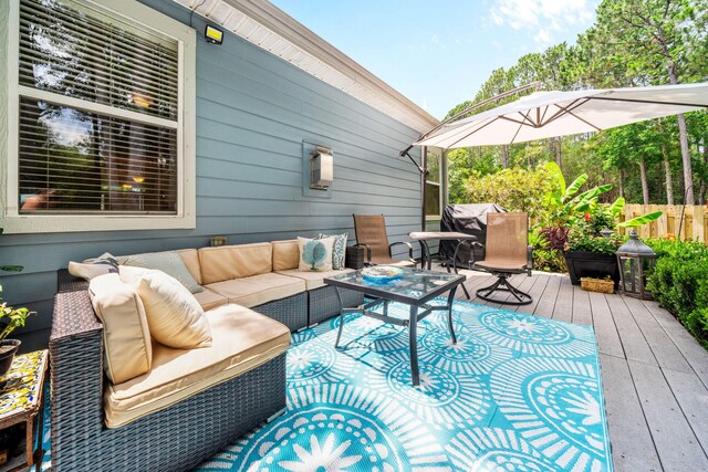 53 Concert Ct, Freeport, FL 32439 - wooden terrace featuring an outdoor living space and outdoor dining space
