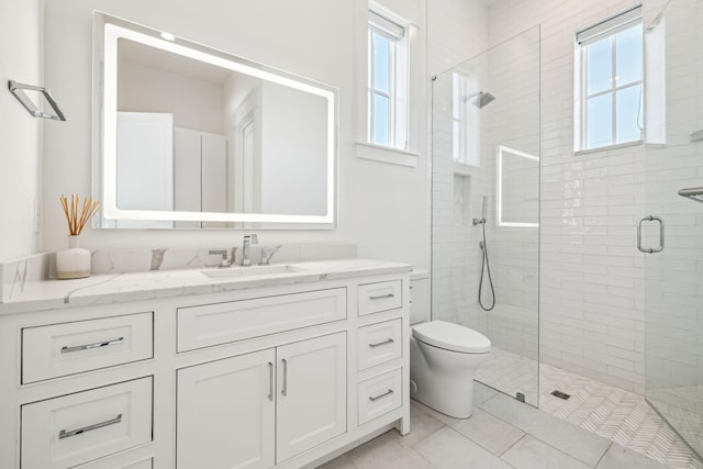 323 Pompano St, Inlet Beach, FL 32461 - bathroom with plenty of natural light, a shower stall, vanity, and toilet
