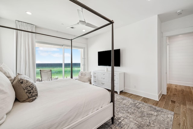 323 Pompano St, Inlet Beach, FL 32461 - bedroom with access to exterior, wood finished floors, baseboards, a ceiling fan, and recessed lighting
