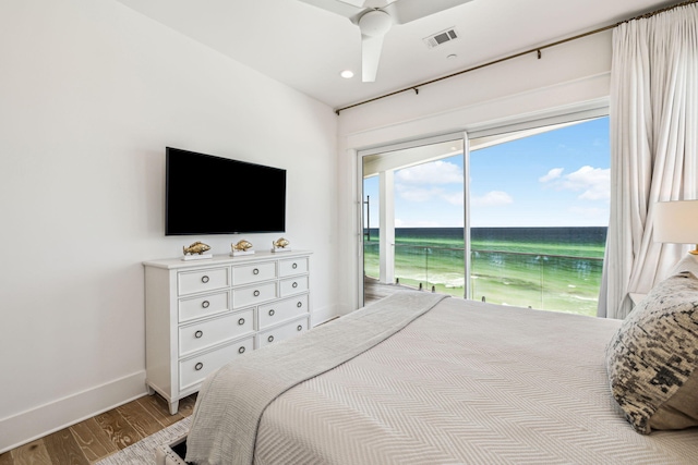 323 Pompano St, Inlet Beach, FL 32461 - bedroom with access to exterior, wood finished floors, baseboards, a ceiling fan, and recessed lighting