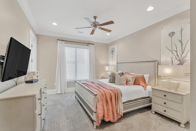 134 Norwood Dr Unit Ph1, Miramar Beach, FL 32550 - bedroom with light carpet, recessed lighting, ornamental molding, baseboards, and ceiling fan