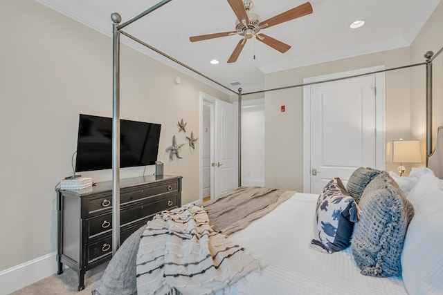 134 Norwood Dr Unit Ph1, Miramar Beach, FL 32550 - bedroom featuring ornamental molding, baseboards, recessed lighting, and ceiling fan