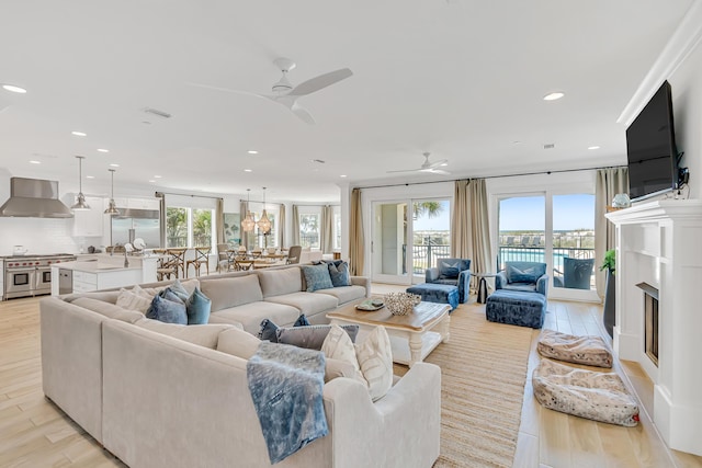 134 Norwood Dr Unit Ph1, Miramar Beach, FL 32550 - living area featuring ceiling fan, recessed lighting, and light wood finished floors