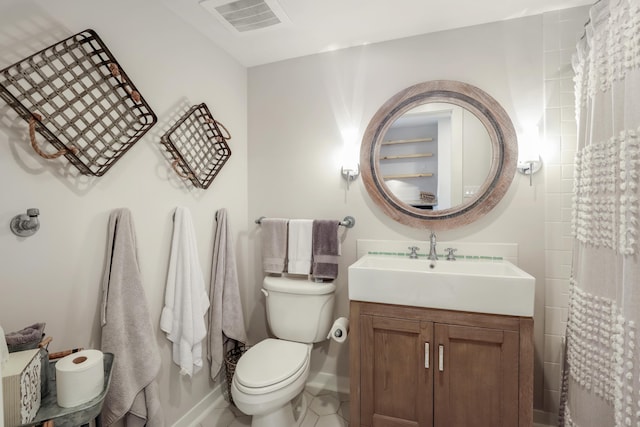 9800 Grand Sandestin Blvd Unit 5602/5604, Sandestin, FL 32550 - bathroom with vanity, toilet, baseboards, a shower with shower curtain, and tile patterned floors