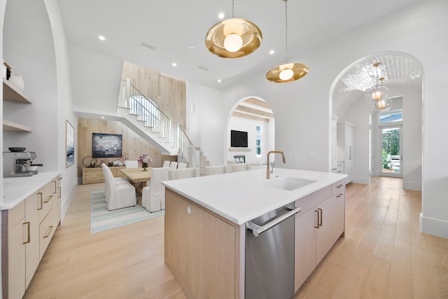 181 Climbing Rose Way, Santa Rosa Beach, FL 32459 - kitchen with a sink, dishwasher, an island with sink, modern cabinets, and recessed lighting