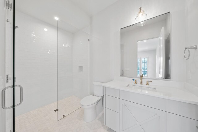 181 Climbing Rose Way, Santa Rosa Beach, FL 32459 - full bathroom featuring a stall shower, toilet, vanity, and tile patterned floors
